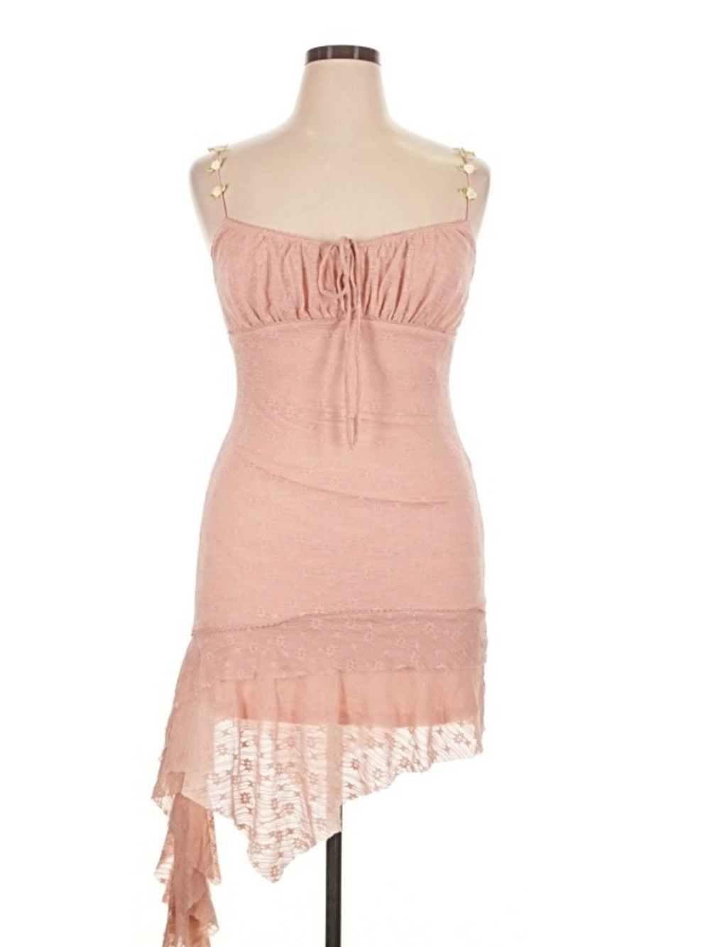 Fashion Nova Blush Asymmetrical Lace-Trim Slip Dress